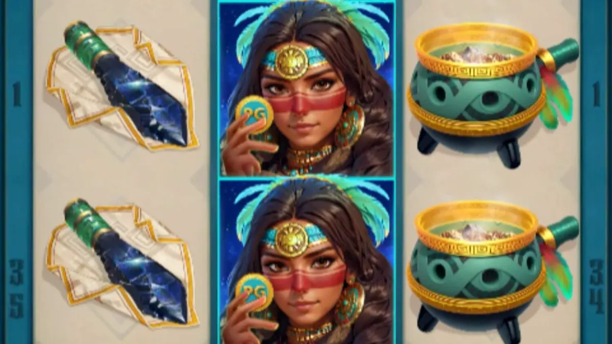 Tampilan visual slot Mayan Destiny dengan tema kuil kuno dan roda bonus